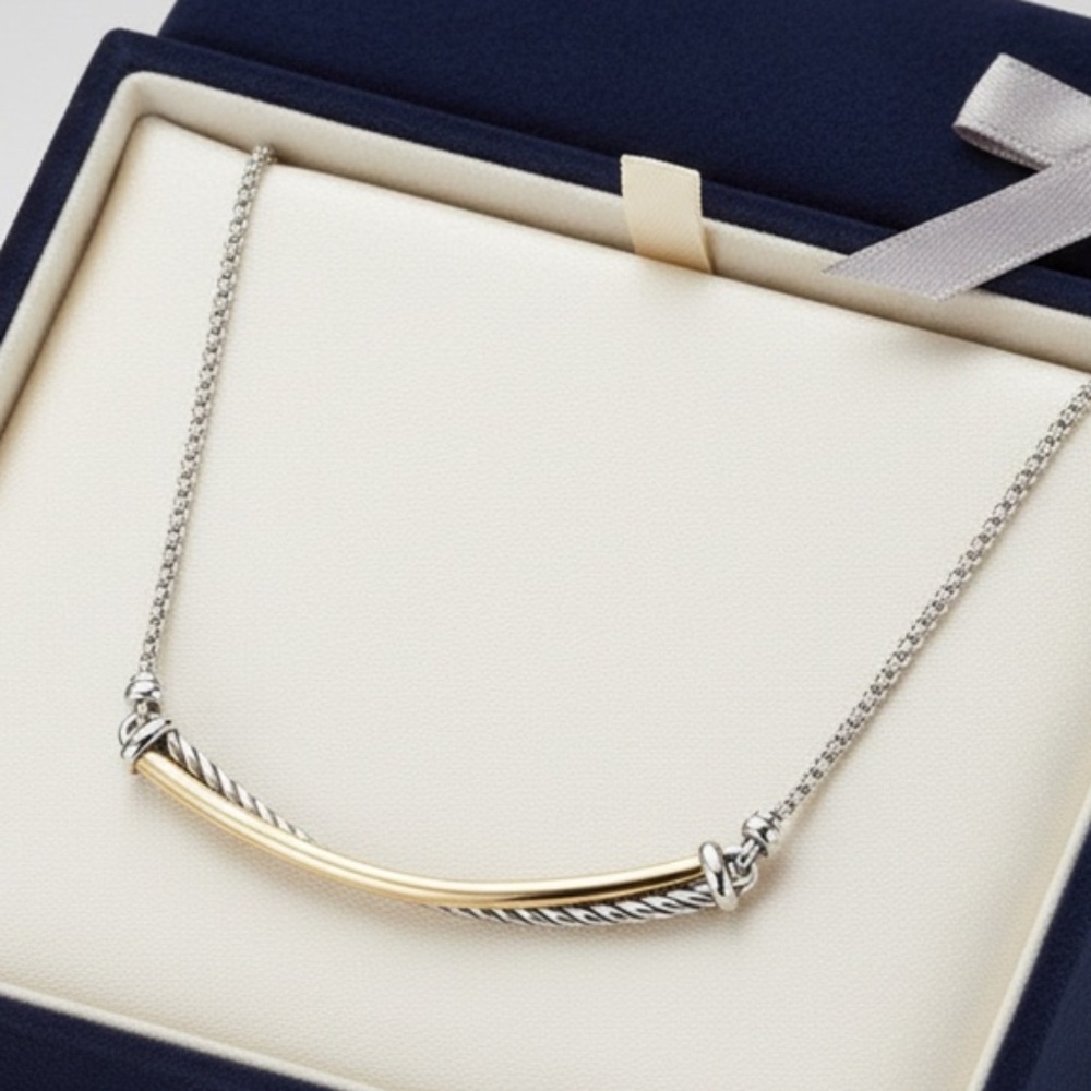 Womens Stainless Steel Gold Pendant Bar Cable Necklace‎